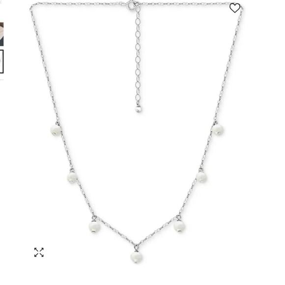 NWT Macy's Cultured Freshwater White Pearl Dangle Necklace Sterling silver NEW - Picture 2 of 10